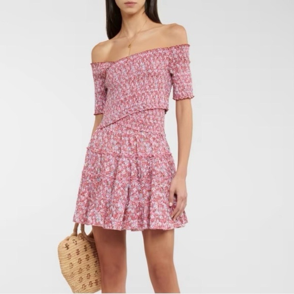 Poupette St. Barth Pink Floral Off-Shoulder Mini Dress | MINI DRESS SOLEDAD